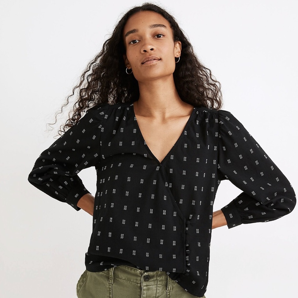 MADEWELL Kinston Side-Button Wrap Top in Textured Dobby
